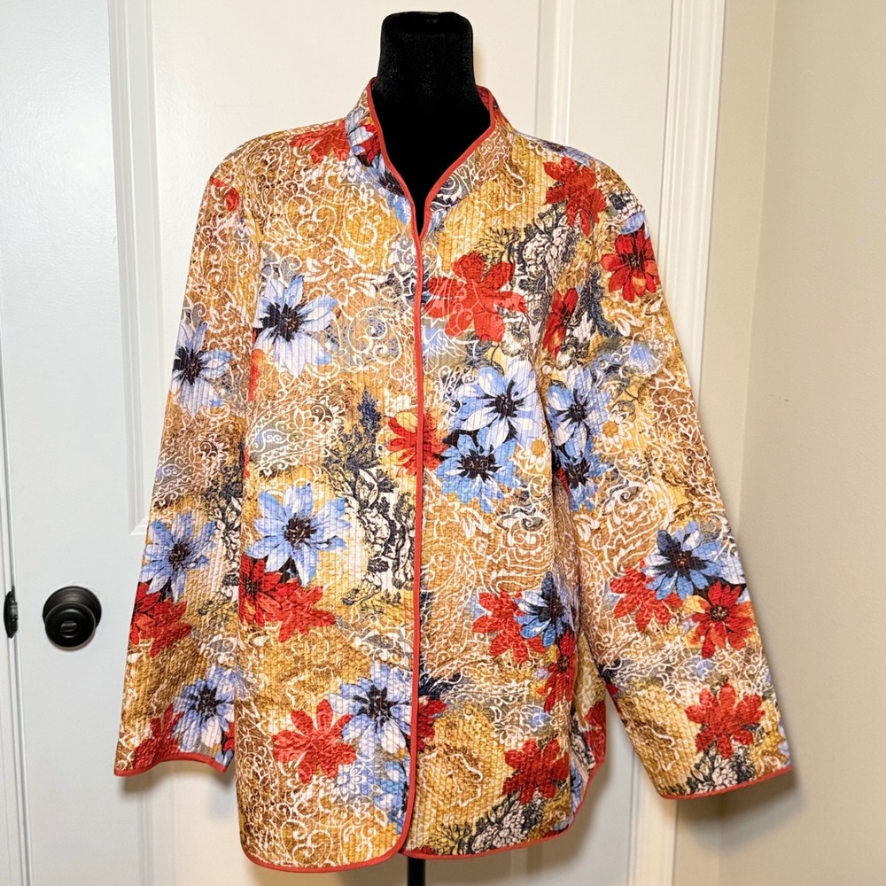 Alfred Dunner Woman Size 20W Quilted Open Front Jacket Boho Chic